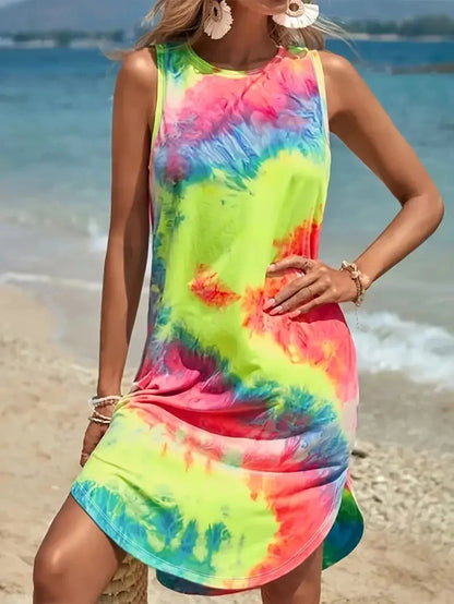 Women’s Geometric Floral Sleeveless Dress – Summer Vacation Style