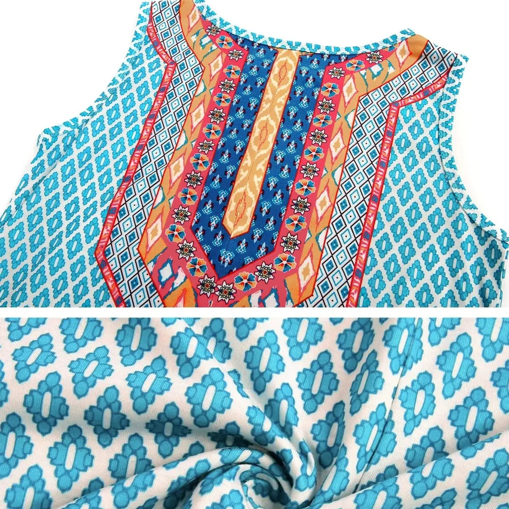 Women’s Geometric Floral Sleeveless Dress – Summer Vacation Style