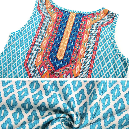 Women’s Geometric Floral Sleeveless Dress – Summer Vacation Style
