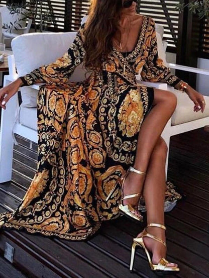 Women’s Glitter Deep V-Neck Long Party Dress – Elegant Formal Clubwear