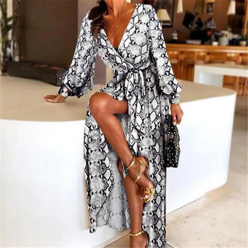 Women’s Glitter Deep V-Neck Long Party Dress – Elegant Formal Clubwear