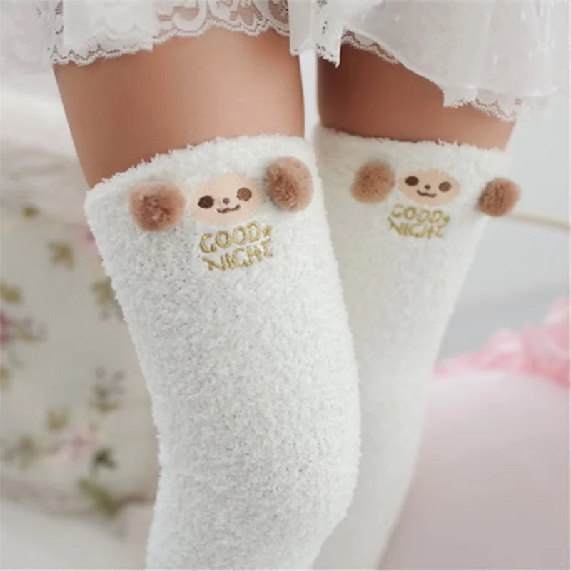 Japanese Mori Girl Knee Socks – Animal Modeling Striped Thigh-High Winter Socks
