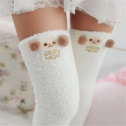 Japanese Mori Girl Knee Socks – Animal Modeling Striped Thigh-High Winter Socks
