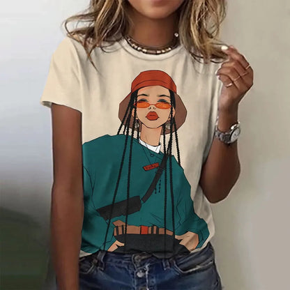 Women’s Cartoon Print T-Shirt – Harajuku Vintage Y2K Short Sleeve Tee