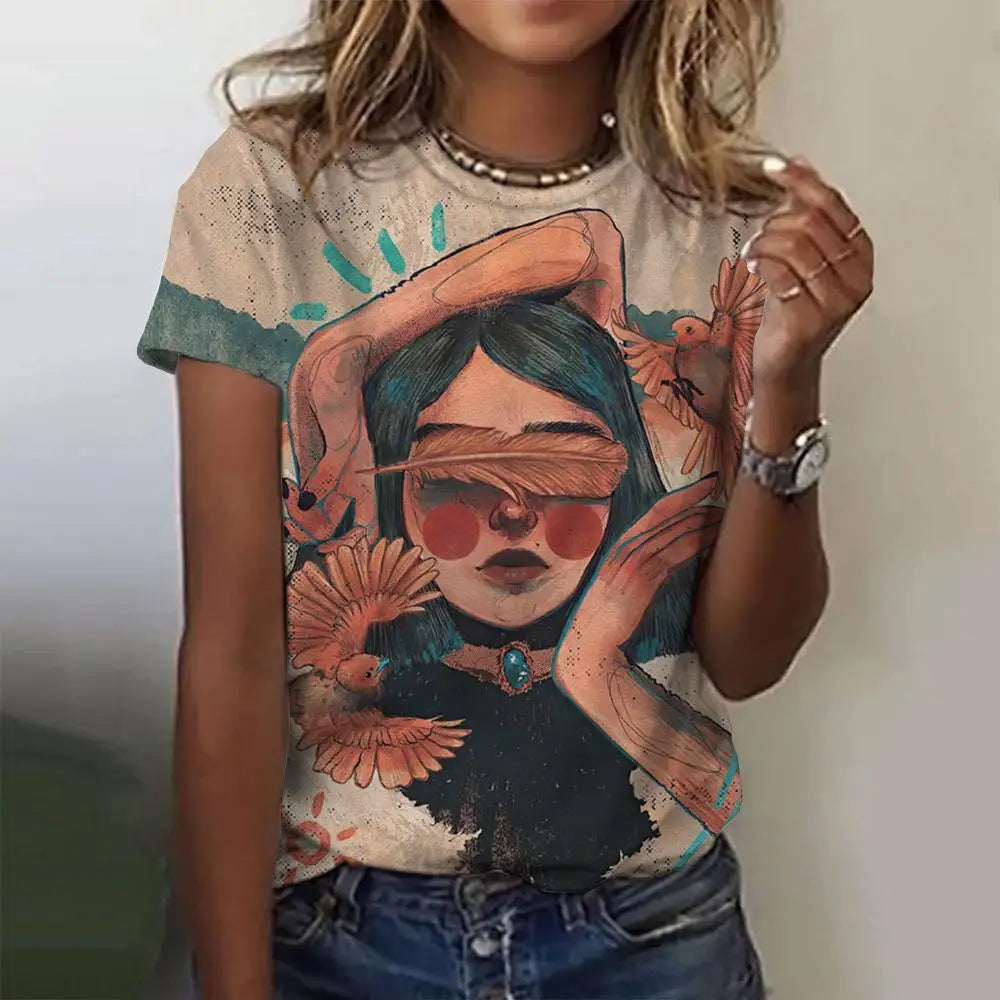 Women’s Cartoon Print T-Shirt – Harajuku Vintage Y2K Short Sleeve Tee