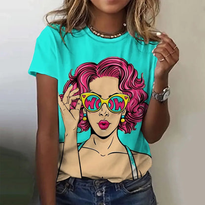 Women’s Cartoon Print T-Shirt – Harajuku Vintage Y2K Short Sleeve Tee
