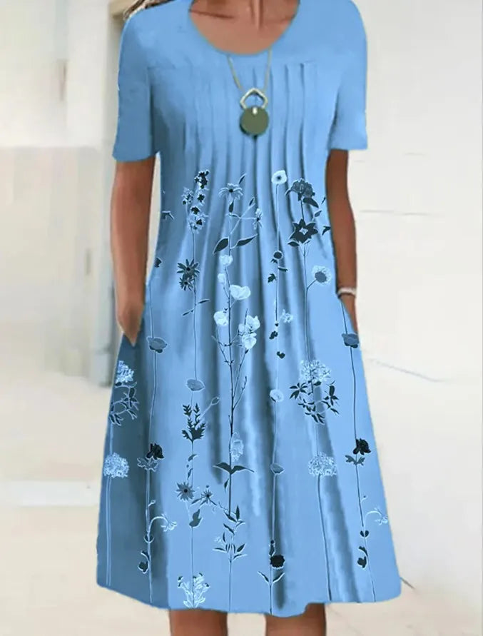 Boho Floral Print Pocket Midi Dress – Casual Summer Dress for Women
