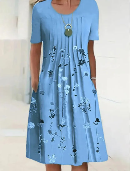 Boho Floral Print Pocket Midi Dress – Casual Summer Dress for Women