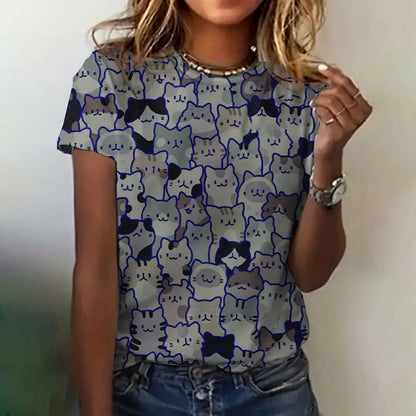 Women’s 3D Cat Print T-Shirt – Casual Summer Crew Neck Top