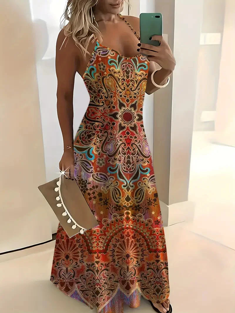 Women’s Summer Bohemian Suspender Skirt – A-Line Loose Casual Beach Dress
