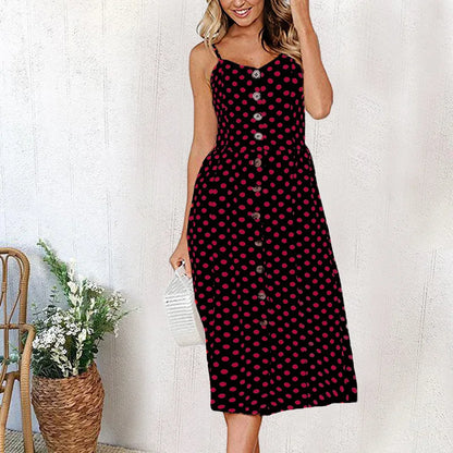 Summer Beach Print V-Neck Midi Dress