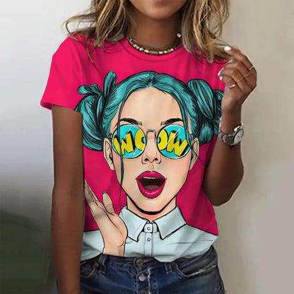 Women’s Cartoon Print T-Shirt – Harajuku Vintage Y2K Short Sleeve Tee