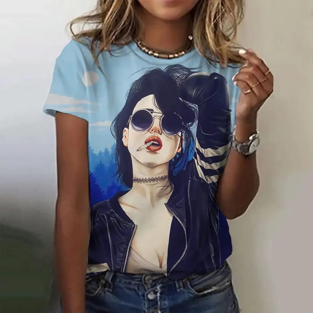 Women’s Cartoon Print T-Shirt – Harajuku Vintage Y2K Short Sleeve Tee