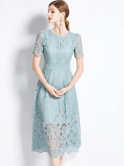 JAMERARY Vintage Lace Hollow-Out Prom Dress – Elegant Summer Slim Fit Long Dress
