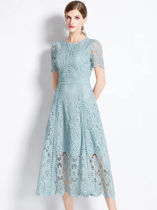 JAMERARY Vintage Lace Hollow-Out Prom Dress – Elegant Summer Slim Fit Long Dress