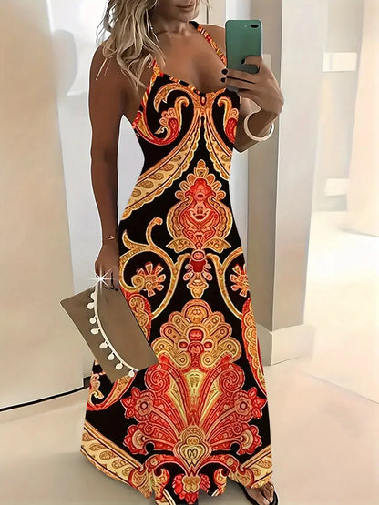 Women’s Summer Bohemian Suspender Skirt – A-Line Loose Casual Beach Dress
