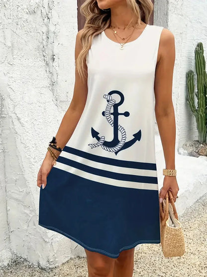 Women’s Geometric Floral Sleeveless Dress – Summer Vacation Style