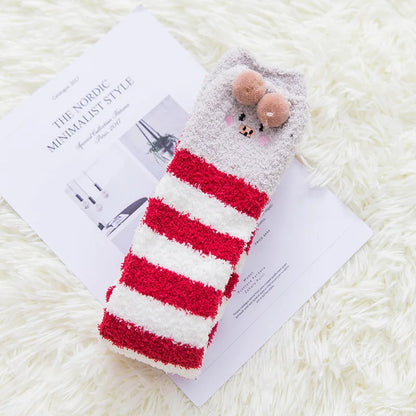 Japanese Mori Girl Knee Socks – Animal Modeling Striped Thigh-High Winter Socks
