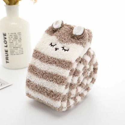 Japanese Mori Girl Knee Socks – Animal Modeling Striped Thigh-High Winter Socks