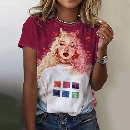 Women’s Cartoon Print T-Shirt – Harajuku Vintage Y2K Short Sleeve Tee