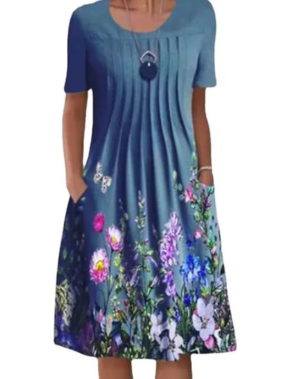 Boho Floral Print Pocket Midi Dress – Casual Summer Dress for Women