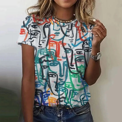 Women’s Picasso Abstract 3D Print T-Shirt – Vintage Short Sleeve Tee