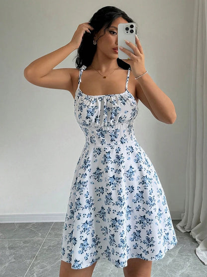 Women’s Summer Floral Spaghetti Strap Sundress – Beachy Casual Short Dress