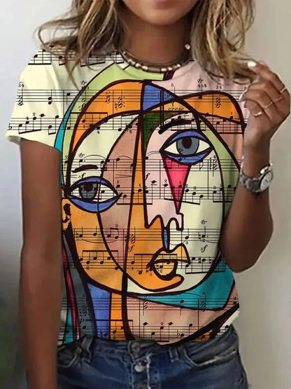 Women’s Picasso Abstract 3D Print T-Shirt – Vintage Short Sleeve Tee