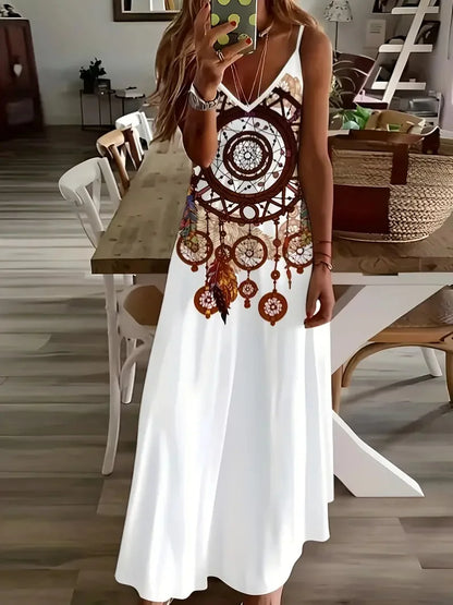 Women’s Summer Bohemian Suspender Skirt – A-Line Loose Casual Beach Dress