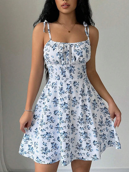 Women’s Summer Floral Spaghetti Strap Sundress – Beachy Casual Short Dress