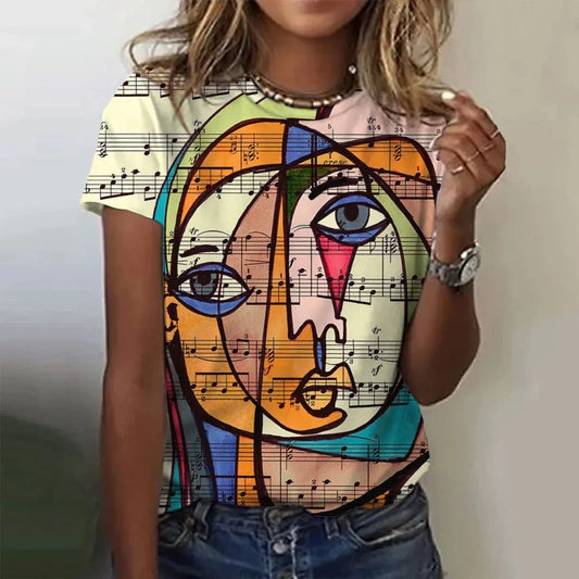 Women’s Picasso Abstract 3D Print T-Shirt – Vintage Short Sleeve Tee