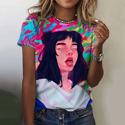 Women’s Cartoon Print T-Shirt – Harajuku Vintage Y2K Short Sleeve Tee