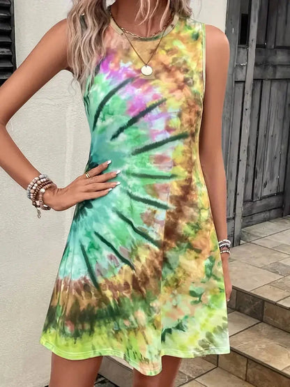 Women’s Geometric Floral Sleeveless Dress – Summer Vacation Style