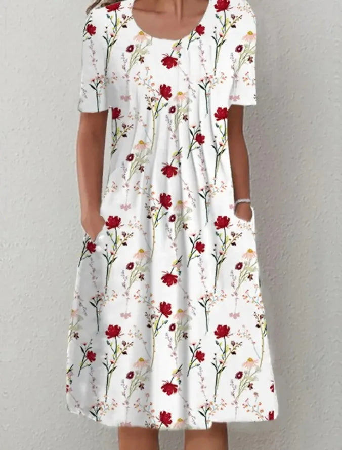 Boho Floral Print Pocket Midi Dress – Casual Summer Dress for Women