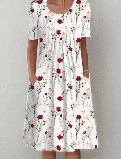 Boho Floral Print Pocket Midi Dress – Casual Summer Dress for Women