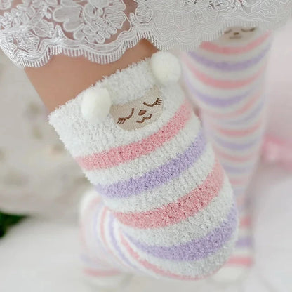 Japanese Mori Girl Knee Socks – Animal Modeling Striped Thigh-High Winter Socks