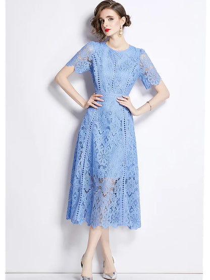 JAMERARY Vintage Lace Hollow-Out Prom Dress – Elegant Summer Slim Fit Long Dress