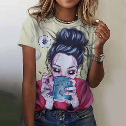 Women’s Cartoon Print T-Shirt – Harajuku Vintage Y2K Short Sleeve Tee