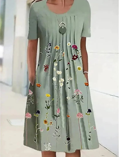 Boho Floral Print Pocket Midi Dress – Casual Summer Dress for Women