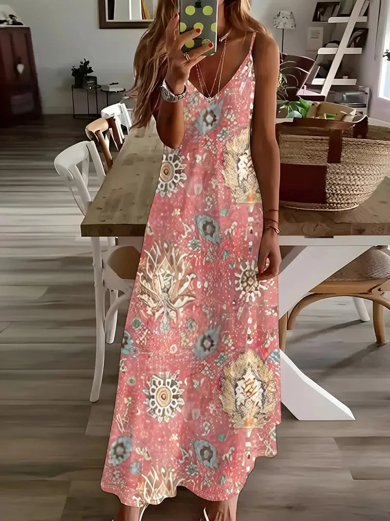 Women’s Summer Bohemian Suspender Skirt – A-Line Loose Casual Beach Dress