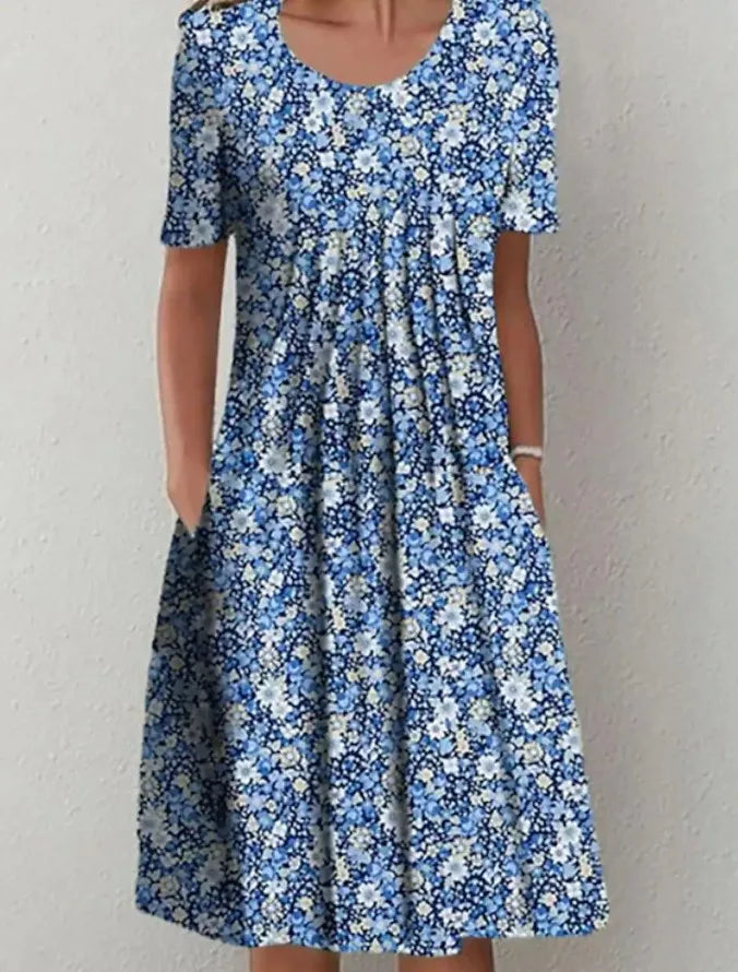 Boho Floral Print Pocket Midi Dress – Casual Summer Dress for Women
