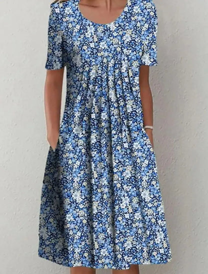 Boho Floral Print Pocket Midi Dress – Casual Summer Dress for Women