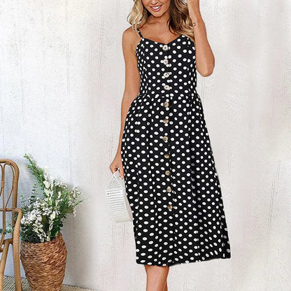 Summer Beach Print V-Neck Midi Dress
