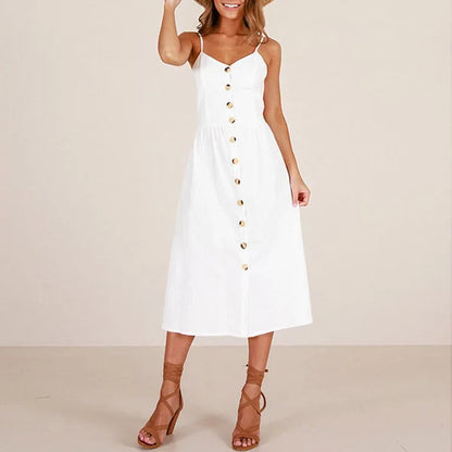 Summer Beach Print V-Neck Midi Dress