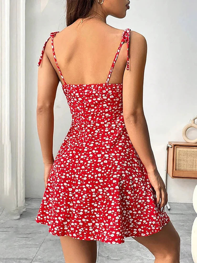 Women’s Summer Floral Spaghetti Strap Sundress – Beachy Casual Short Dress
