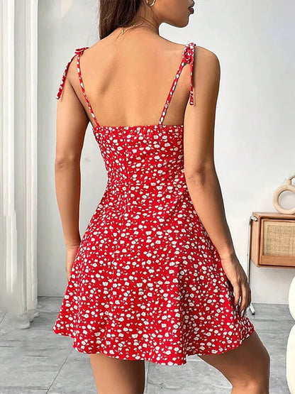 Women’s Summer Floral Spaghetti Strap Sundress – Beachy Casual Short Dress