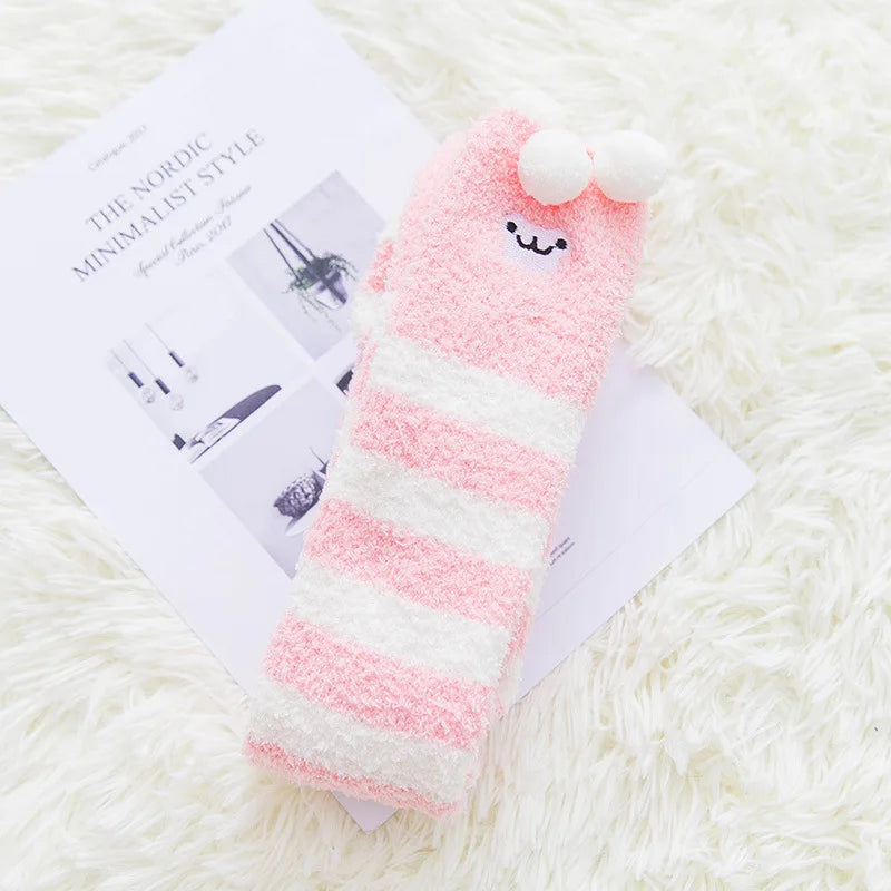 Japanese Mori Girl Knee Socks – Animal Modeling Striped Thigh-High Winter Socks