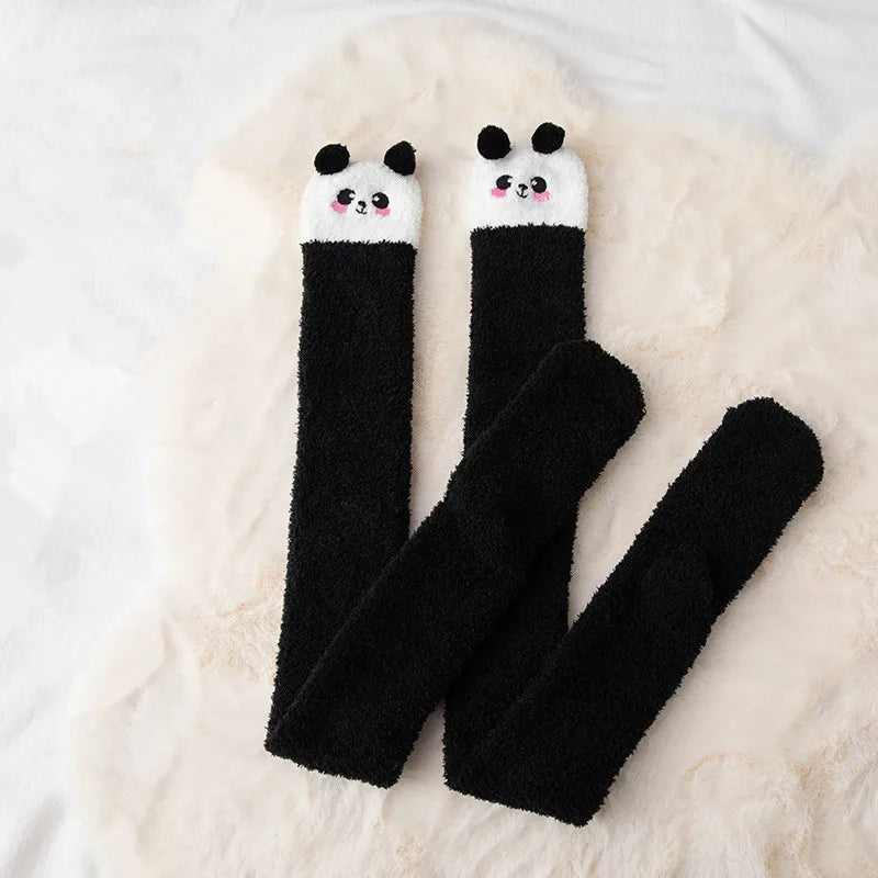 Japanese Mori Girl Knee Socks – Animal Modeling Striped Thigh-High Winter Socks