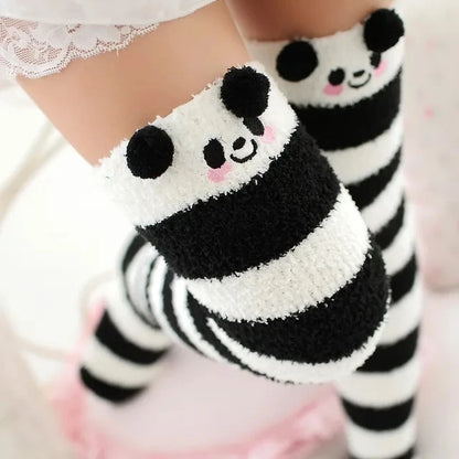 Japanese Mori Girl Knee Socks – Animal Modeling Striped Thigh-High Winter Socks
