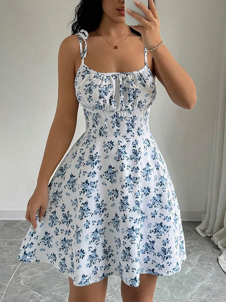 Women’s Summer Floral Spaghetti Strap Sundress – Beachy Casual Short Dress